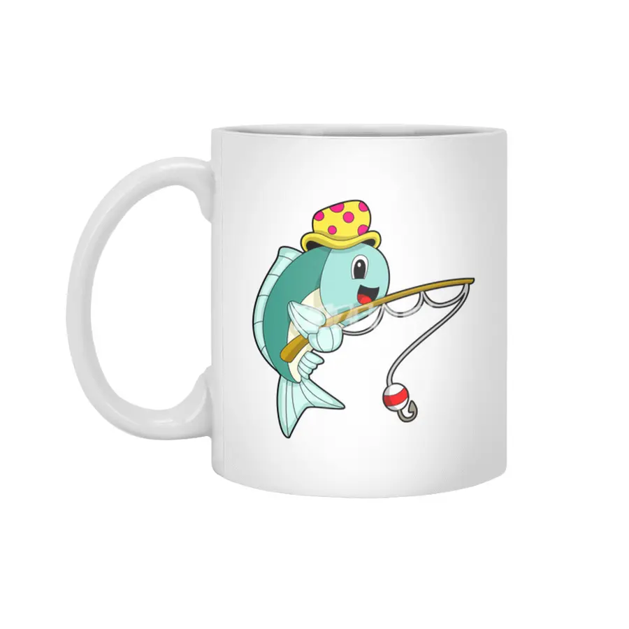 Fish at Fishing with Fishing rod & Hat Beyaz Kupa