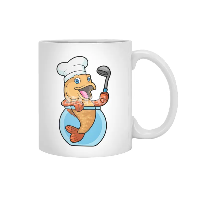 Fish in Glass as Cook with Soup spoon Beyaz Kupa