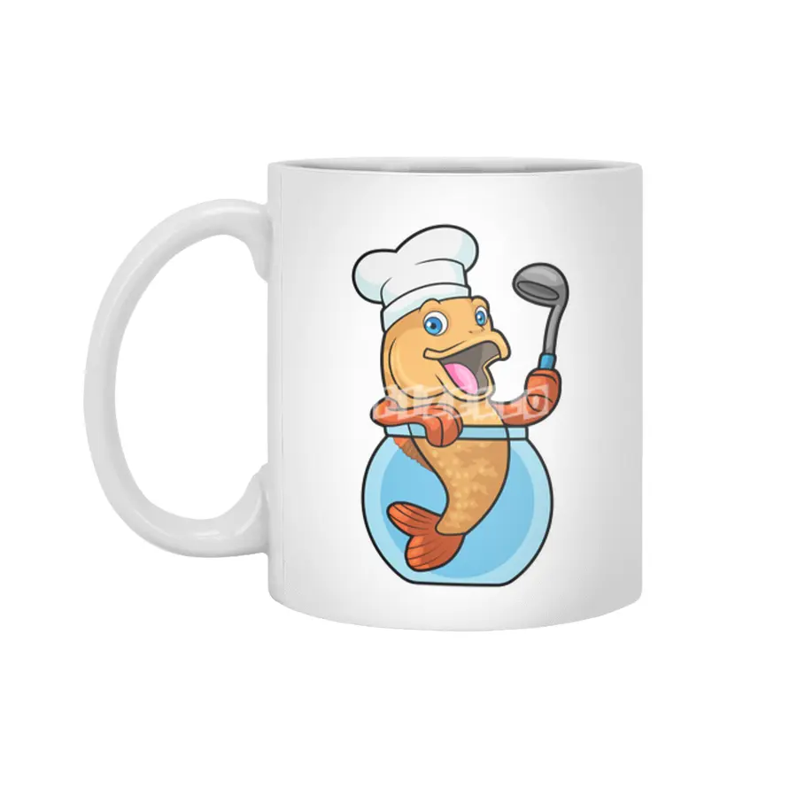 Fish in Glass as Cook with Soup spoon Beyaz Kupa