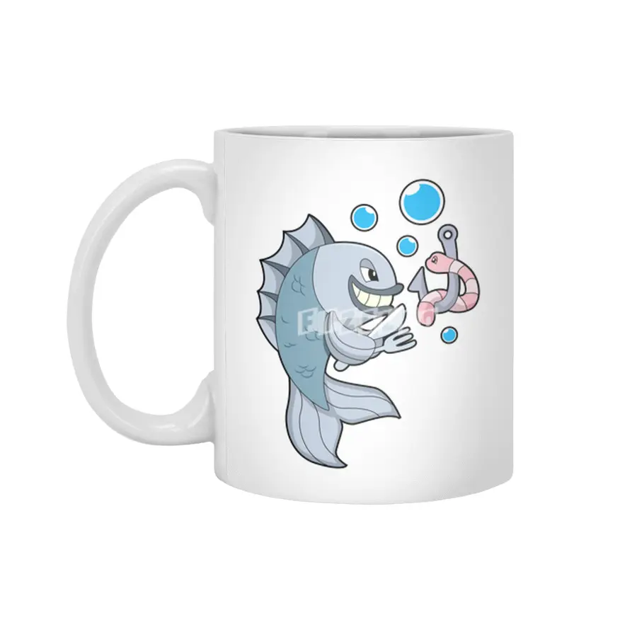 Fish with Fish hook & Worm Beyaz Kupa