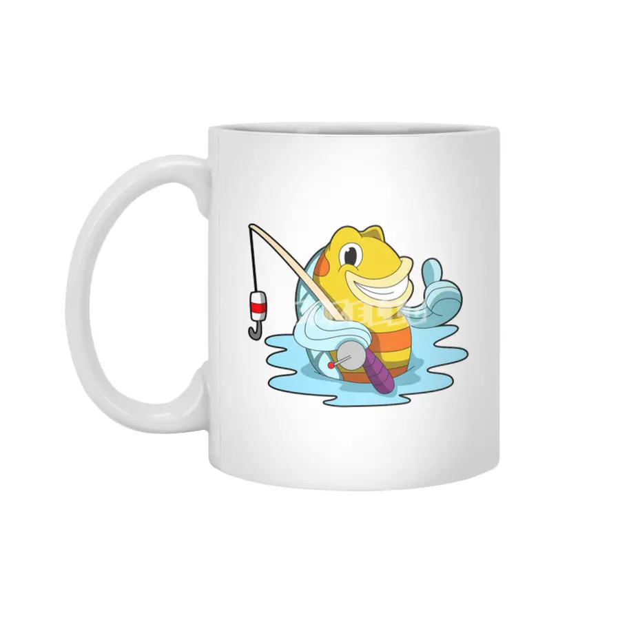 Fish with Fishing rod in Water Beyaz Kupa