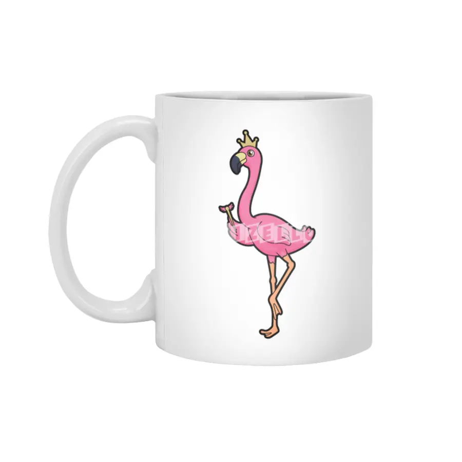 Flamingo as King with Crown & Staff Beyaz Kupa