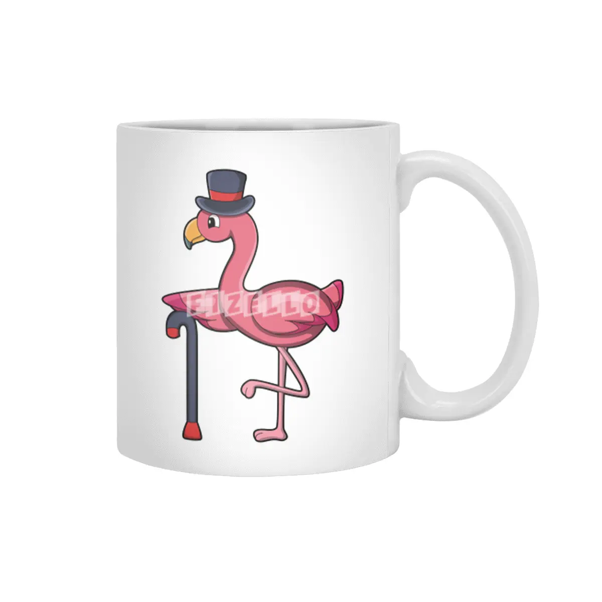 Flamingo as Pensioner with Walking stick & Hat Beyaz Kupa