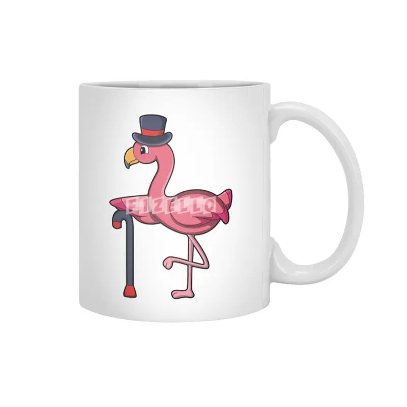 Flamingo as Pensioner with Walking stick & Hat Beyaz Kupa