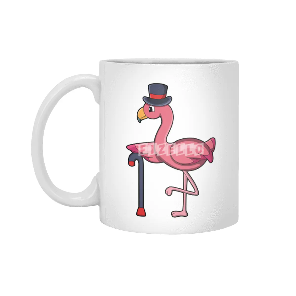 Flamingo as Pensioner with Walking stick & Hat Beyaz Kupa