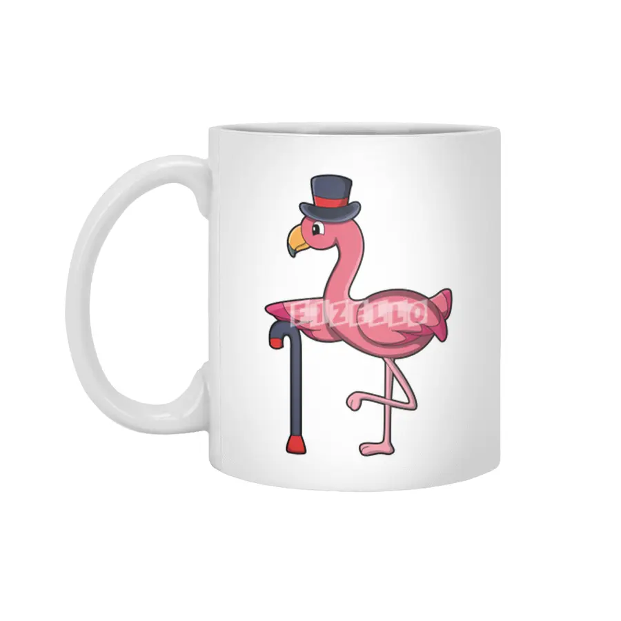 Flamingo as Pensioner with Walking stick & Hat Beyaz Kupa