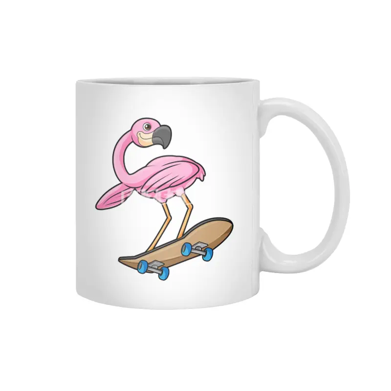 Flamingo as Skater with Skateboard Beyaz Kupa