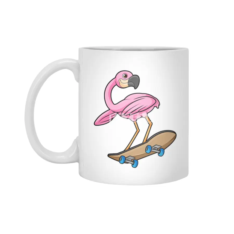 Flamingo as Skater with Skateboard Beyaz Kupa