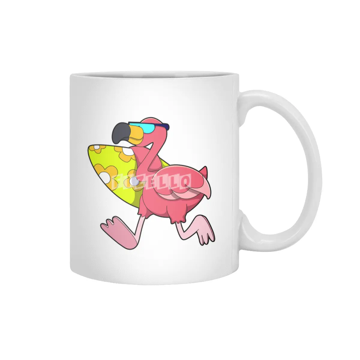 Flamingo as Surfer with Surfboard & Sunglasses Beyaz Kupa