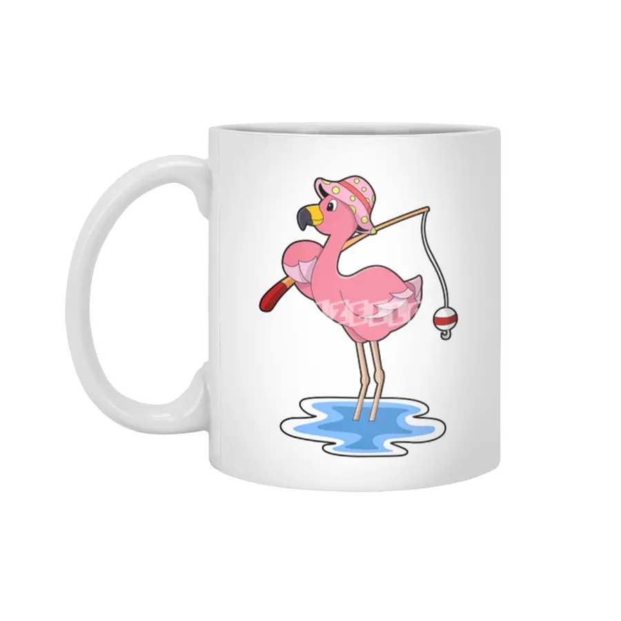 Flamingo at Fishing with Fishing rod Beyaz Kupa