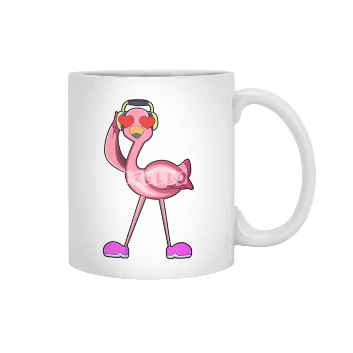 Flamingo with Headphone & Hearts Beyaz Kupa