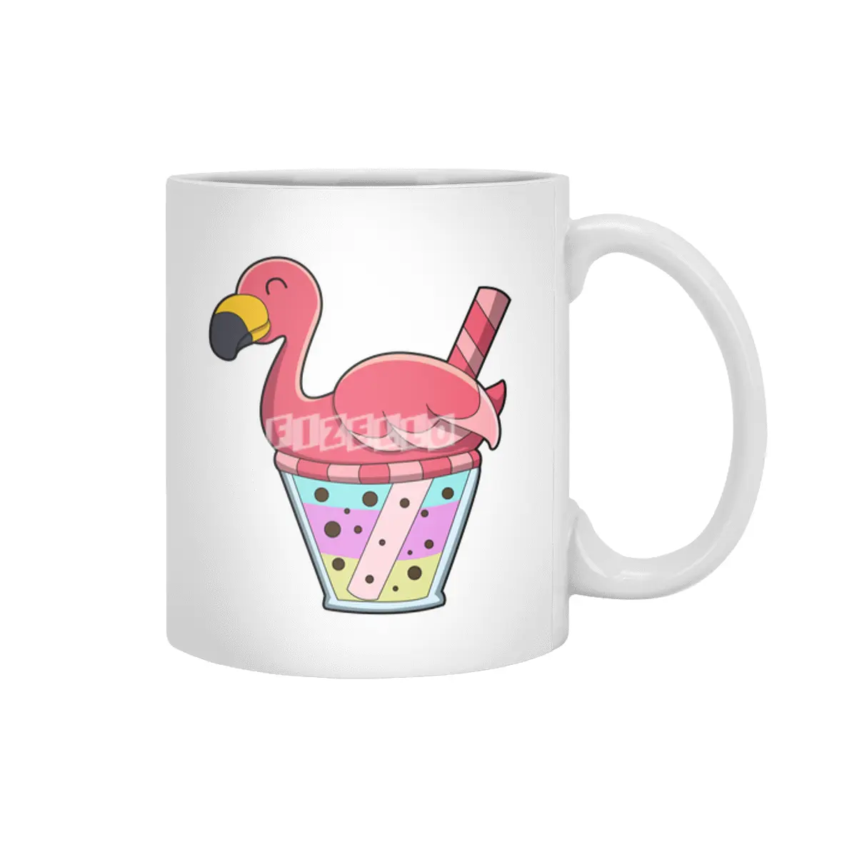 Flamingo with Mug of Juice & Drinking straw Beyaz Kupa