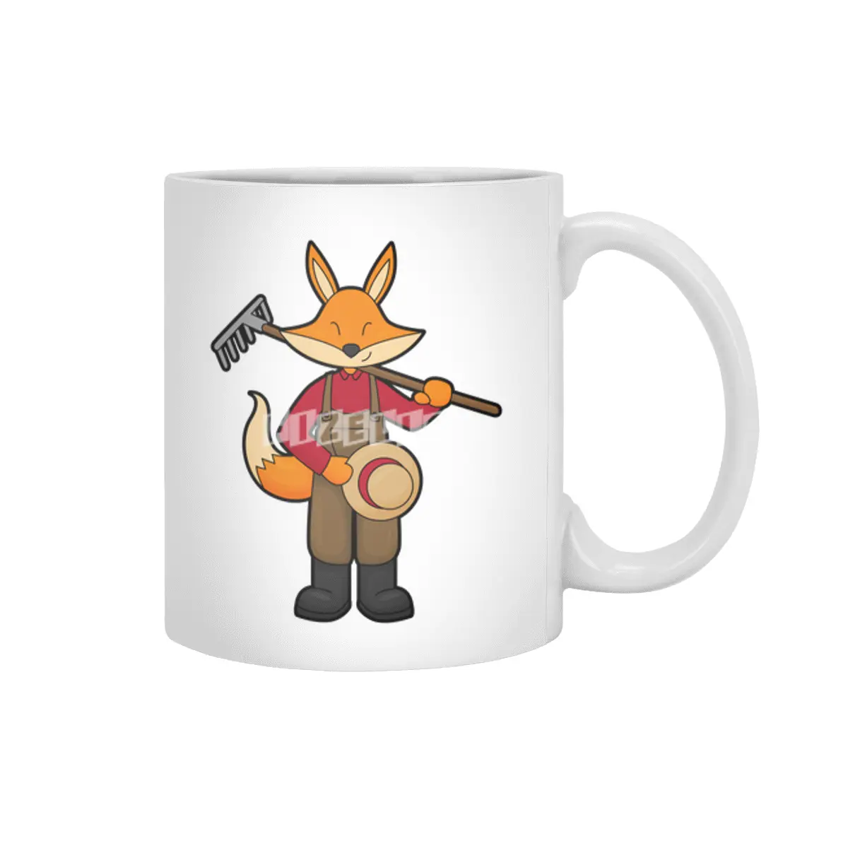 Fox as Farmer with Rake & Hat Beyaz Kupa