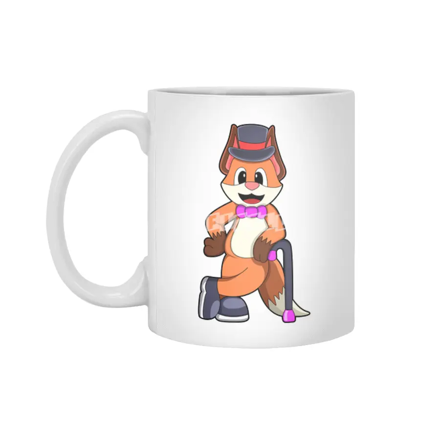 Fox as Gentleman with Hat & Stick Beyaz Kupa