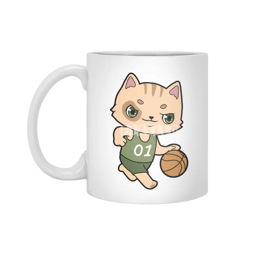 Cat at Basketball Sports Beyaz Kupa