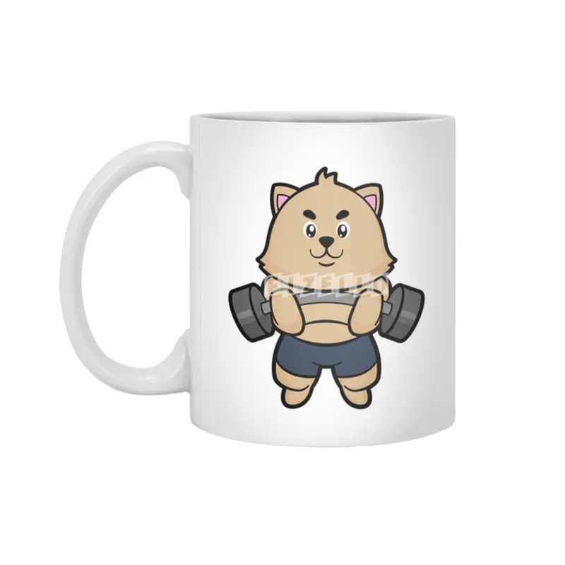 Cat at Bodybuilding with Barbell Beyaz Kupa
