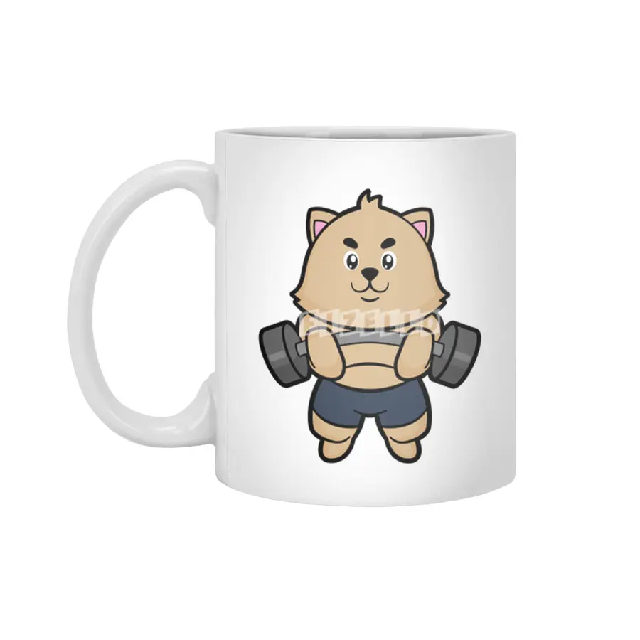 Cat at Bodybuilding with Barbell Beyaz Kupa