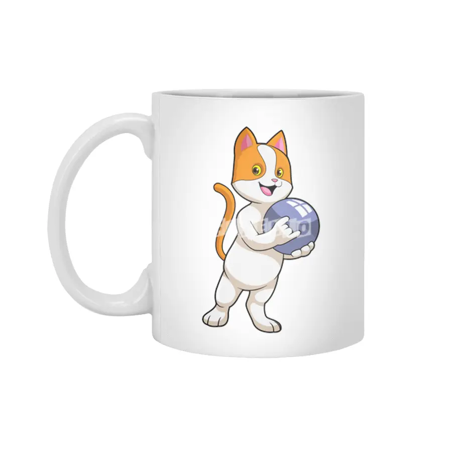Cat at Bowling with Bowling ball Beyaz Kupa