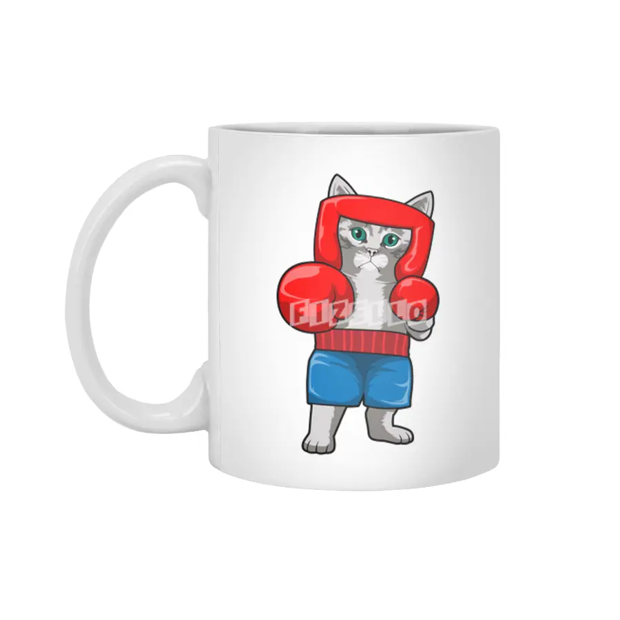 Cat at Boxing with Boxing gloves Beyaz Kupa