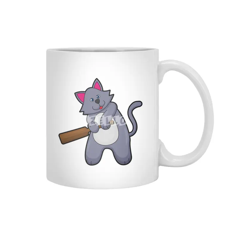 Cat at Cricket with Cricket bat Beyaz Kupa