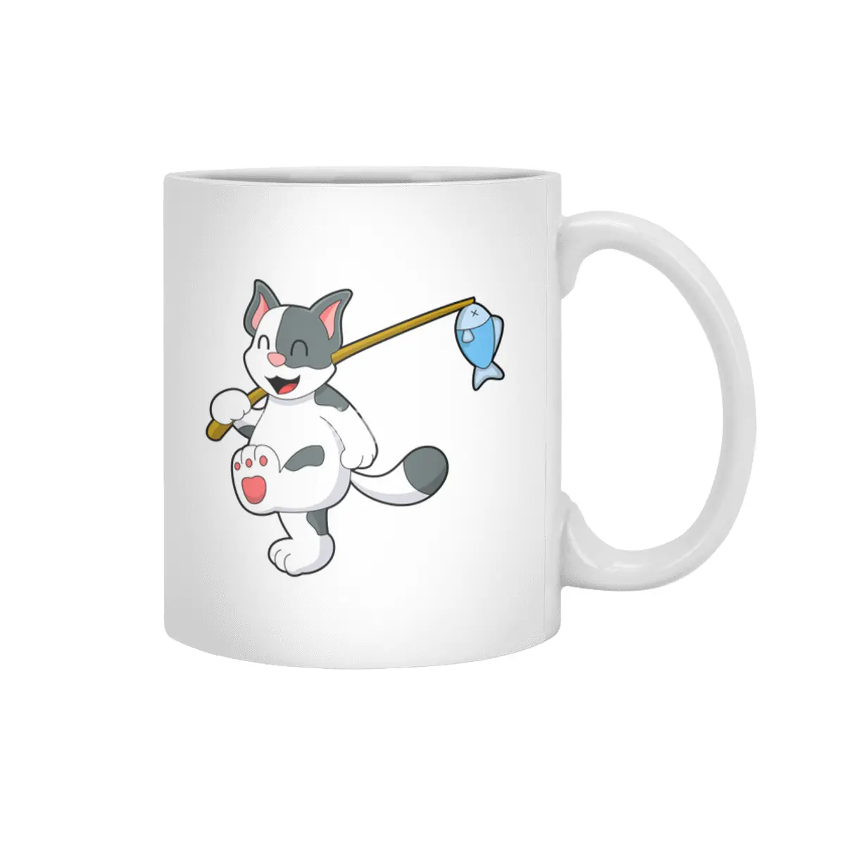 Cat at Fishing with Fishing rod Beyaz Kupa