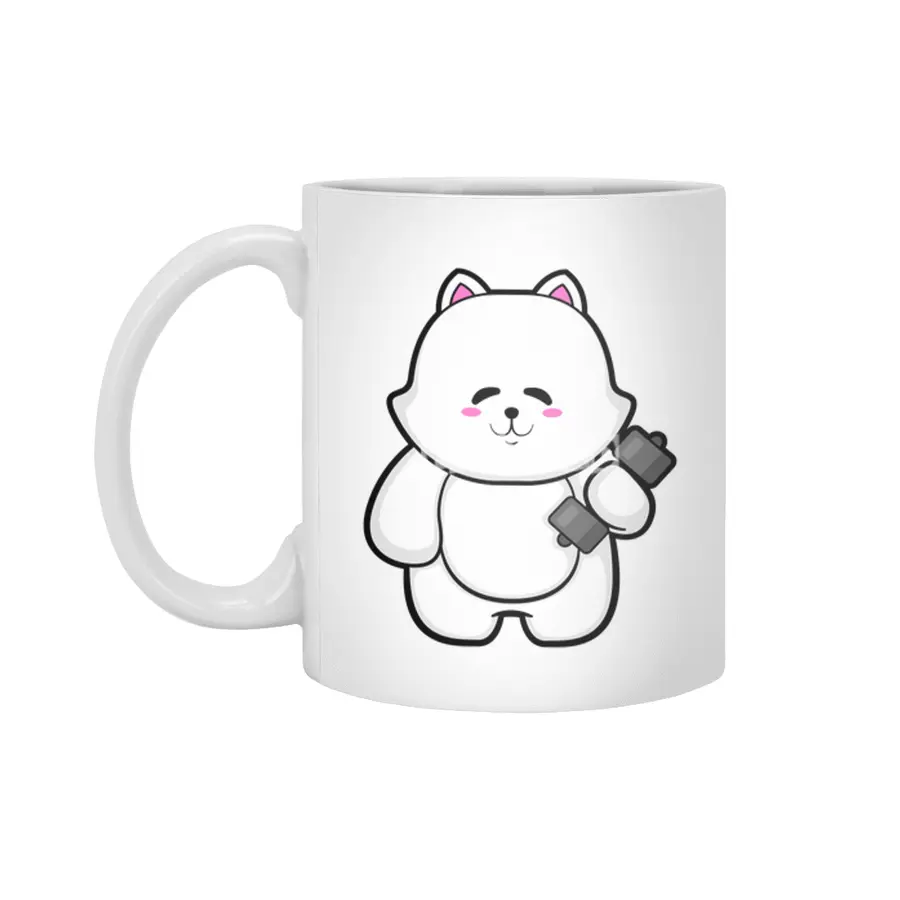 Cat at Fitness with Dumbbell Beyaz Kupa