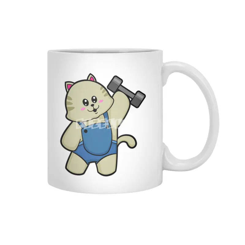 Cat at Fitness with Dumbbell Beyaz Kupa