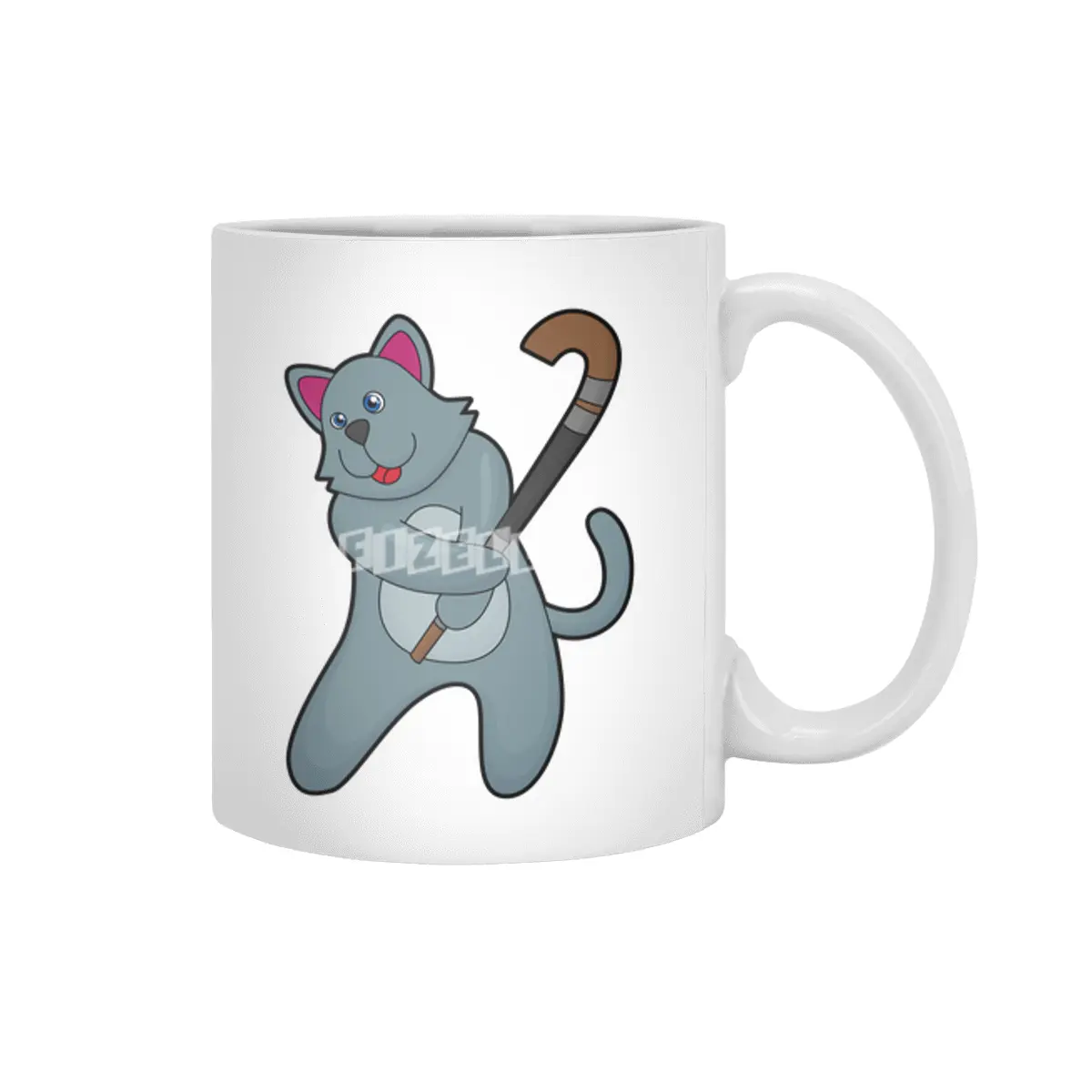 Cat at Hockey with Hockey stick Beyaz Kupa