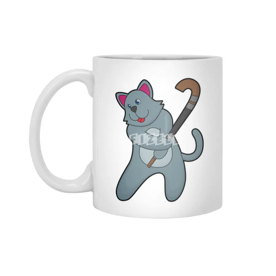 Cat at Hockey with Hockey stick Beyaz Kupa
