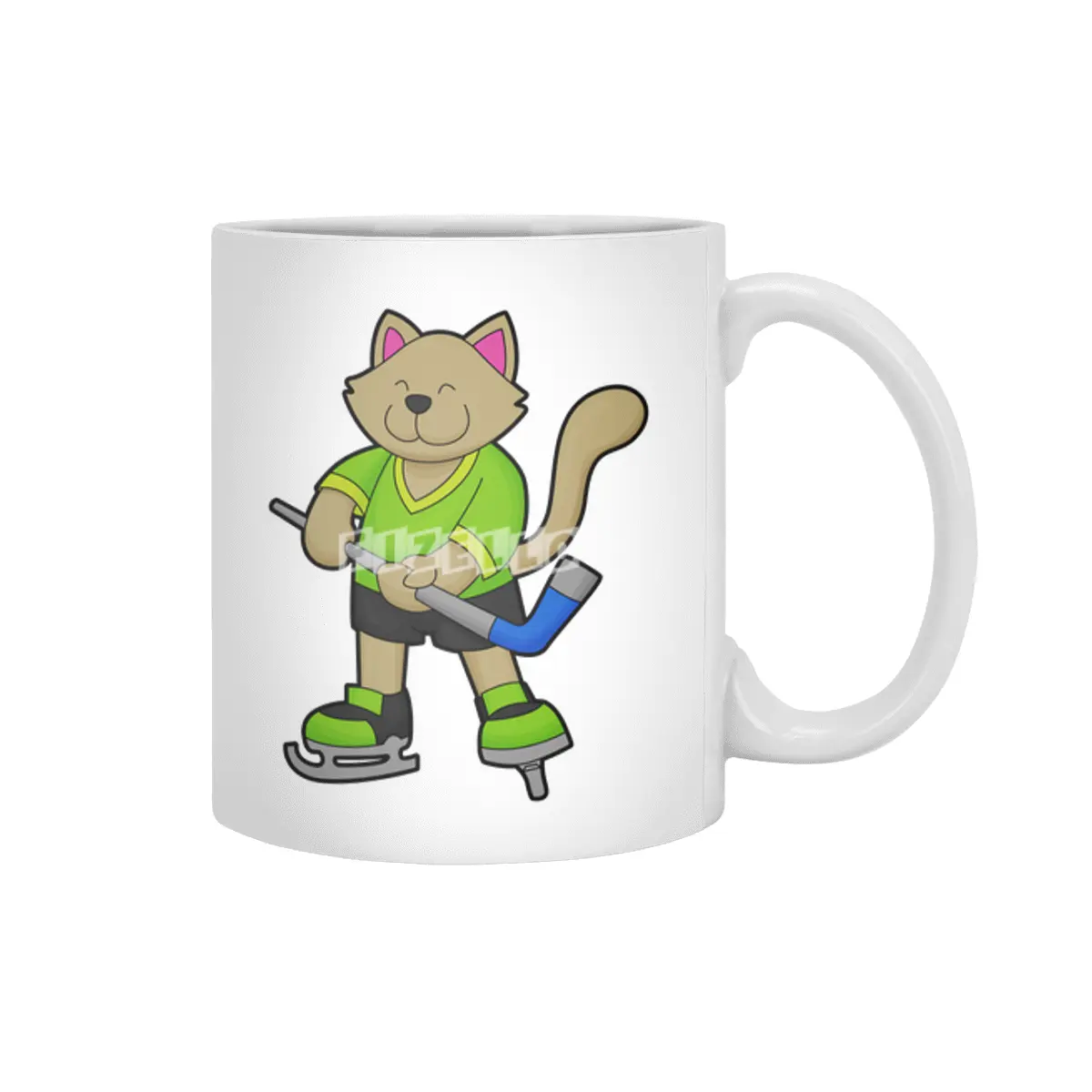 Cat at Ice hockey with Ice hockey stick Beyaz Kupa