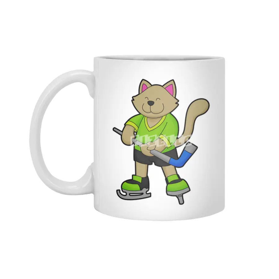 Cat at Ice hockey with Ice hockey stick Beyaz Kupa