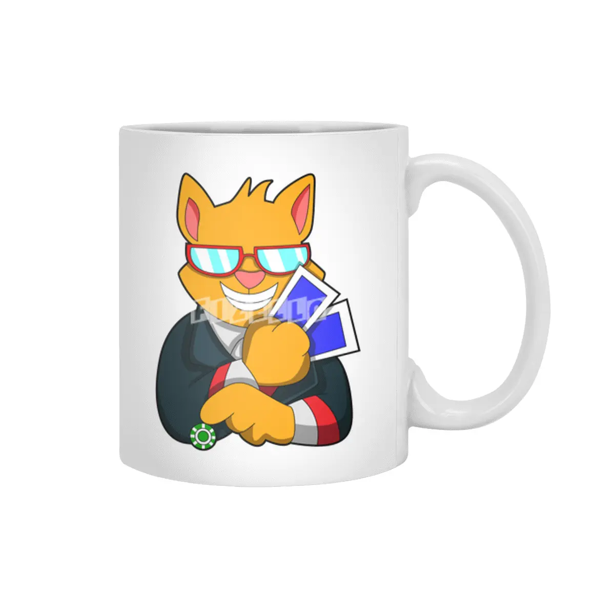 Cat at Poker with Cards & Poker chip Beyaz Kupa