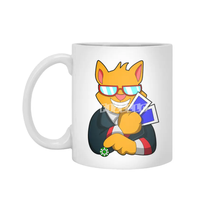 Cat at Poker with Cards & Poker chip Beyaz Kupa