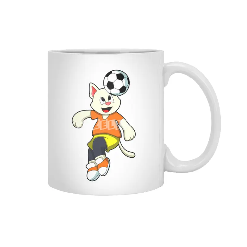 Cat at Sports with Soccer Beyaz Kupa