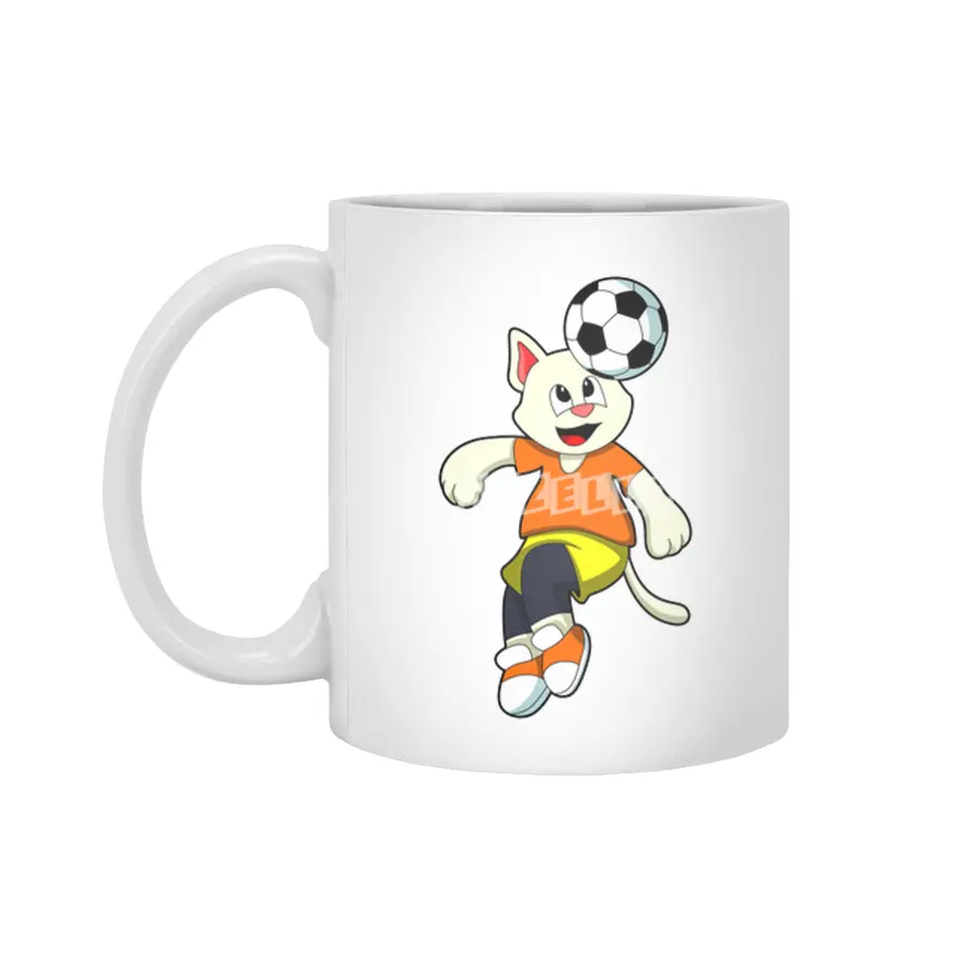 Cat at Sports with Soccer Beyaz Kupa