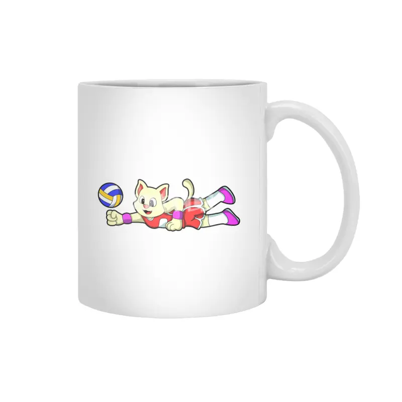Cat at Sports with Volleyball Beyaz Kupa
