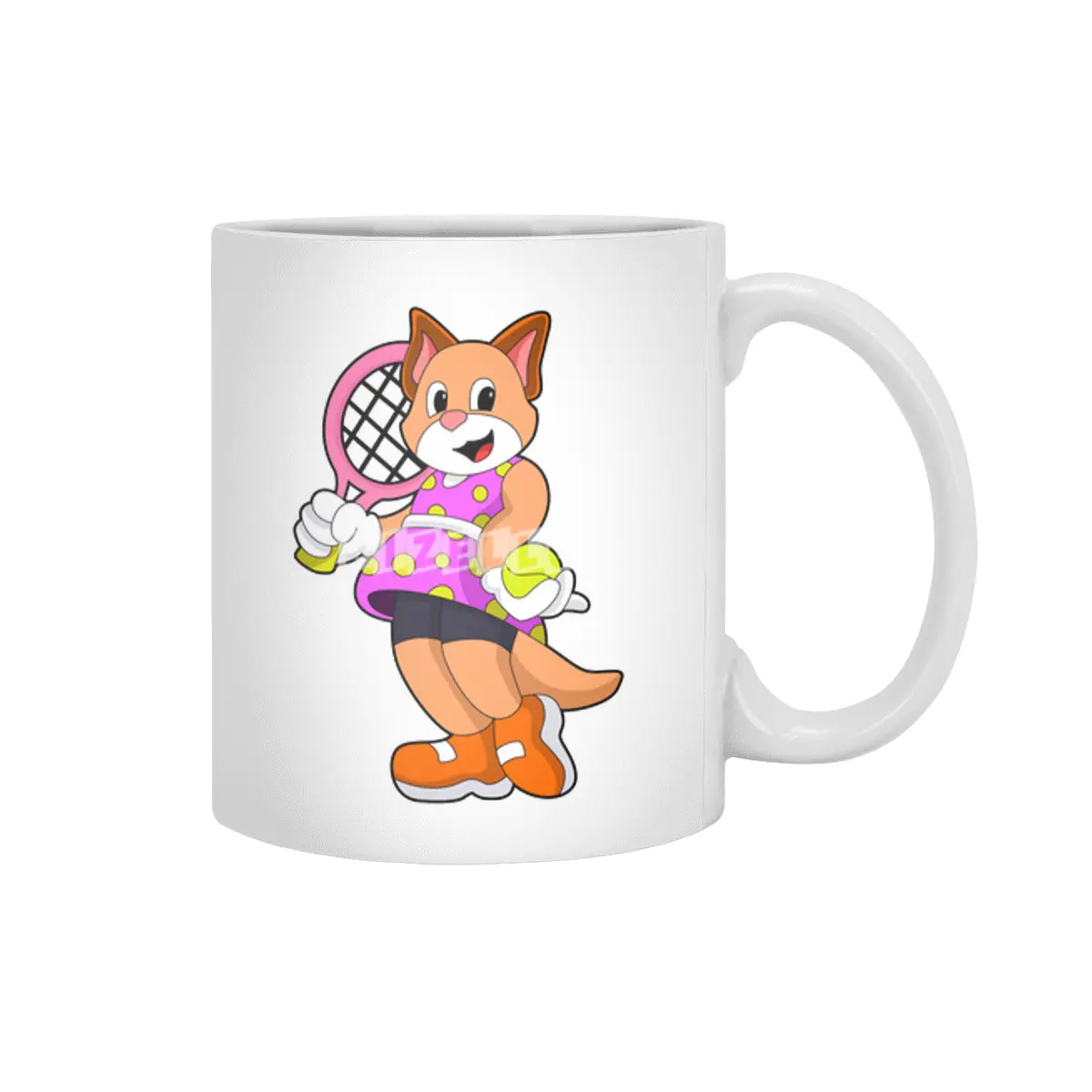 Cat at Tennis with Tennis racket Beyaz Kupa