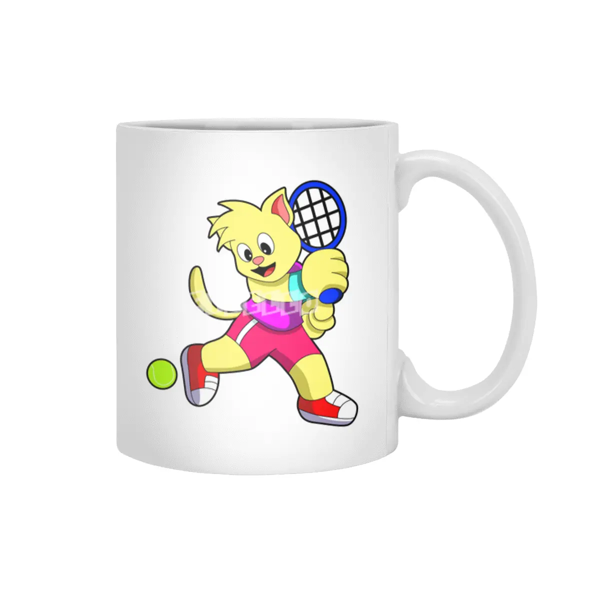 Cat at Tennis with Tennis racket & Tennis ball Beyaz Kupa