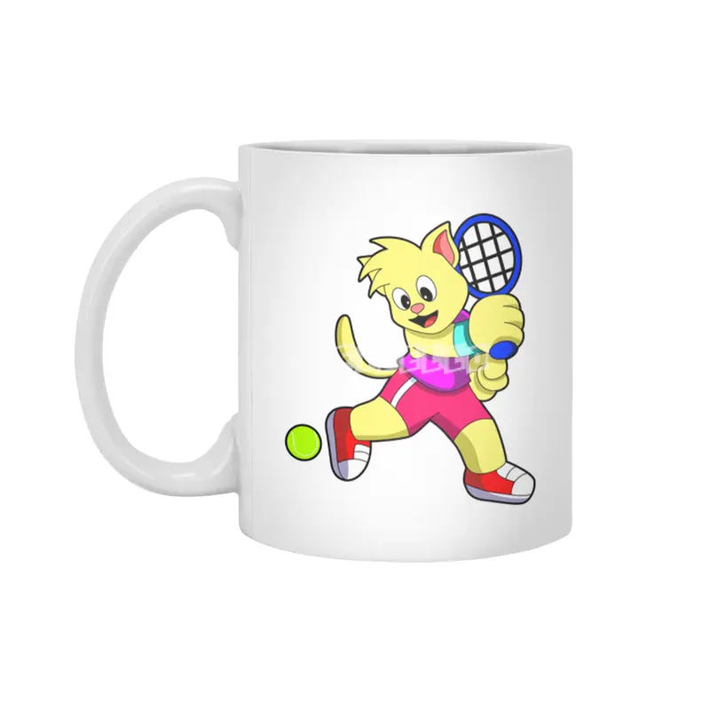 Cat at Tennis with Tennis racket & Tennis ball Beyaz Kupa