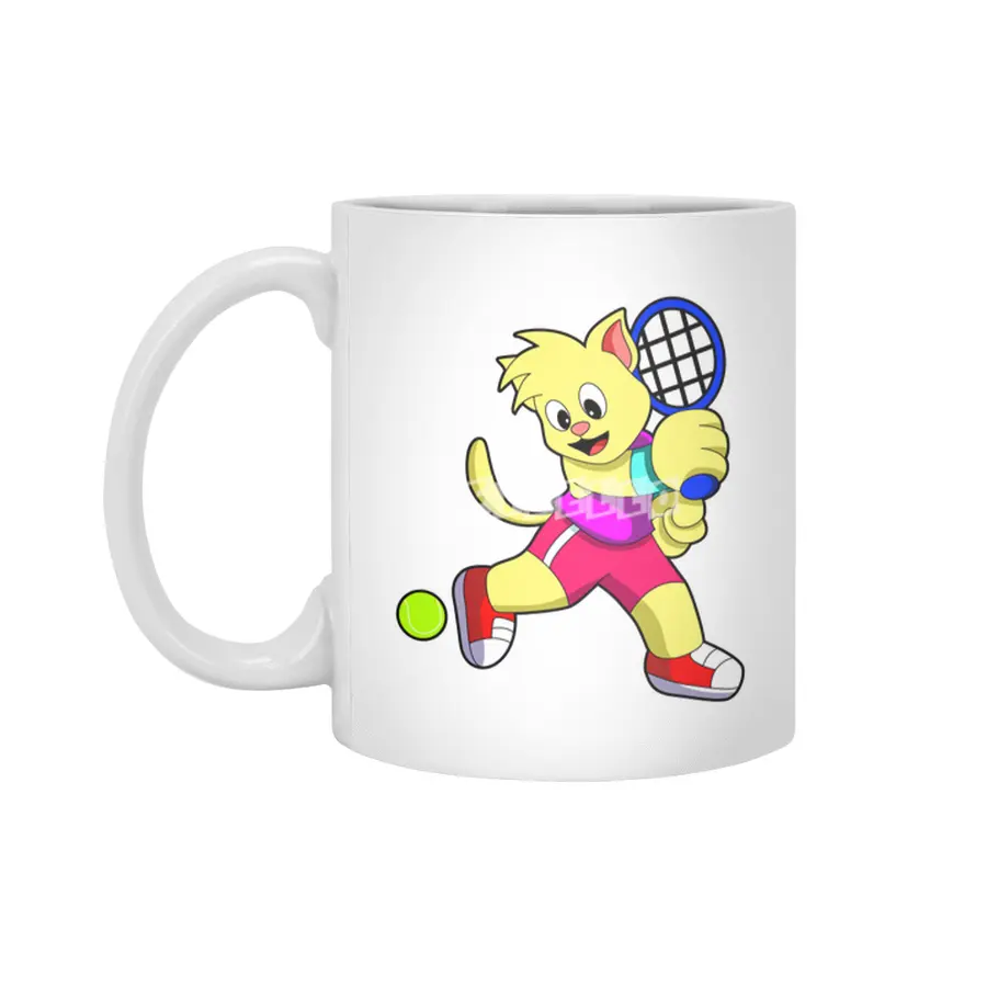 Cat at Tennis with Tennis racket & Tennis ball Beyaz Kupa