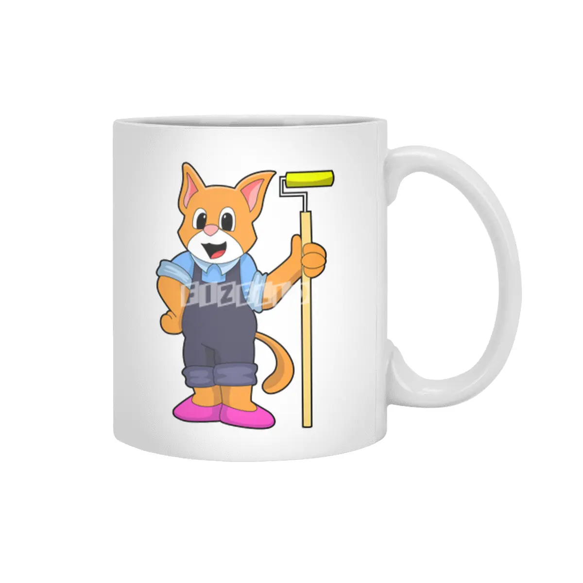 Cat at Wallpapering with Pressure roller Beyaz Kupa