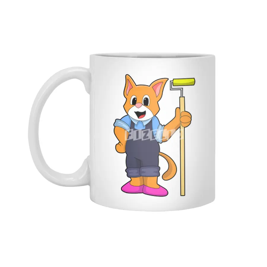 Cat at Wallpapering with Pressure roller Beyaz Kupa