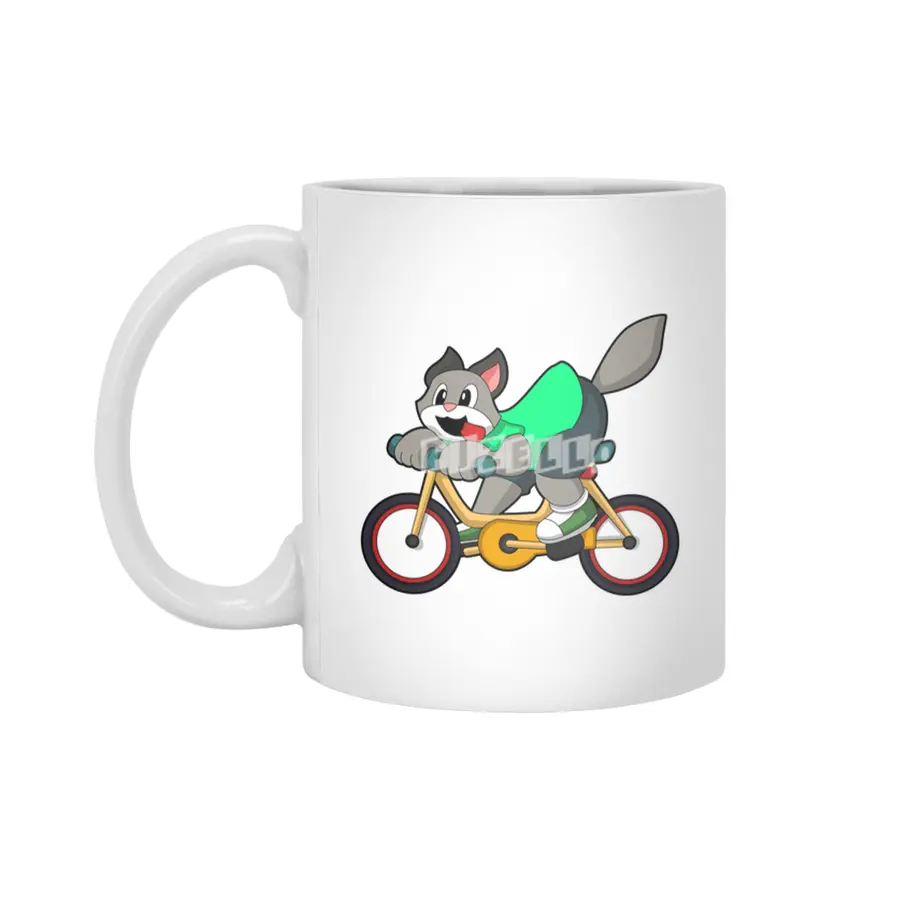 Cat with Bicycle Beyaz Kupa