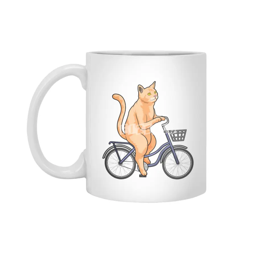 Cat with Bicycle Beyaz Kupa