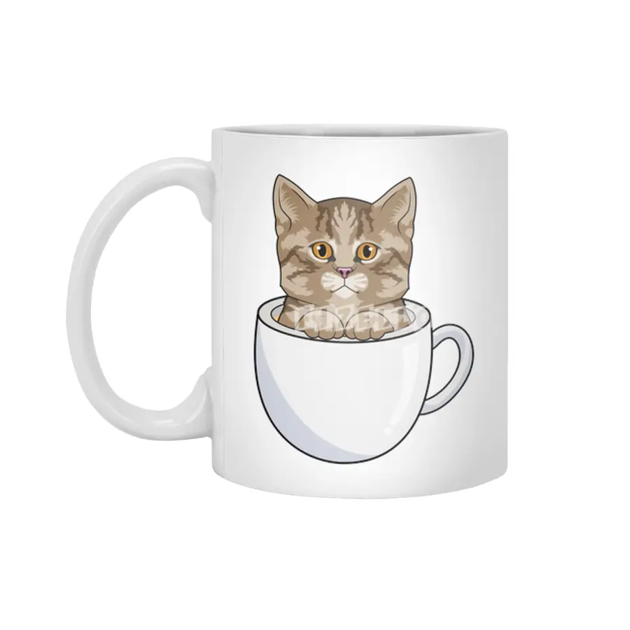 Cat with Cup Beyaz Kupa
