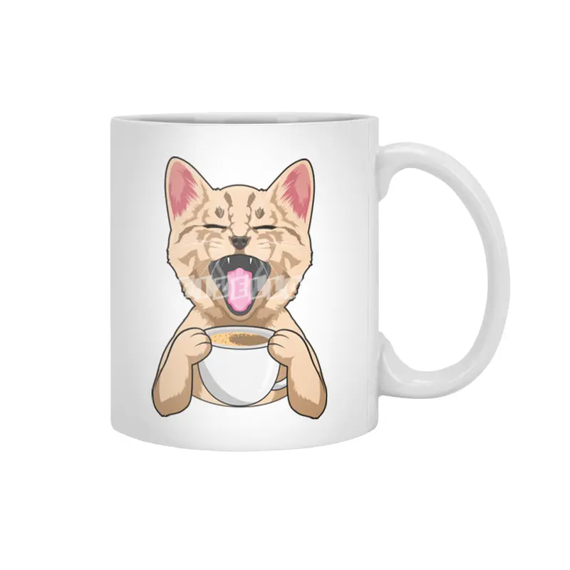 Cat with Cup of Coffee Beyaz Kupa