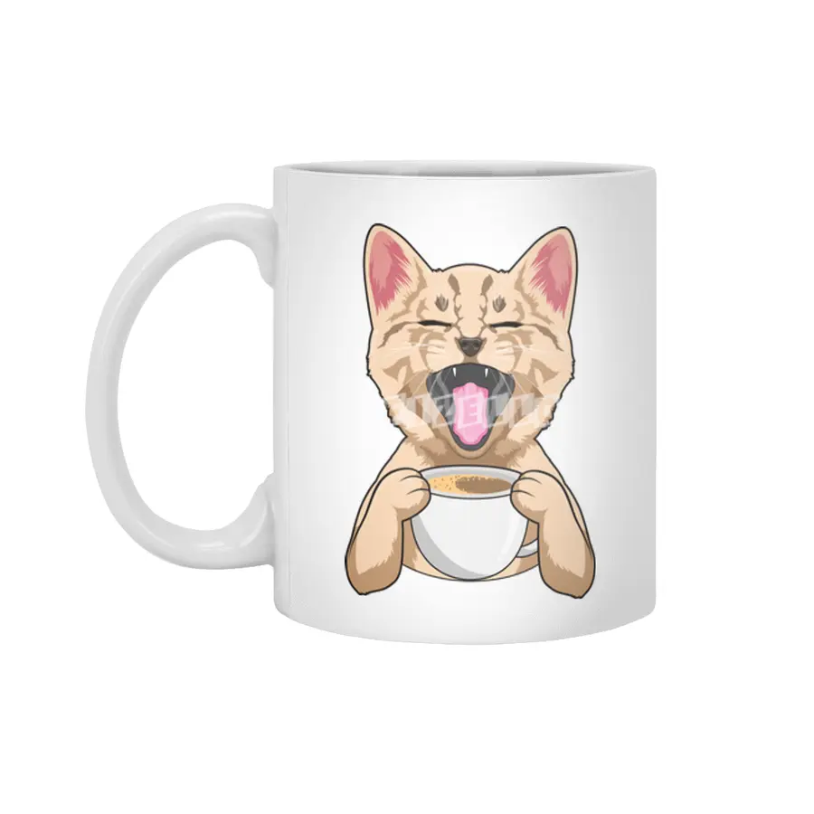 Cat with Cup of Coffee Beyaz Kupa