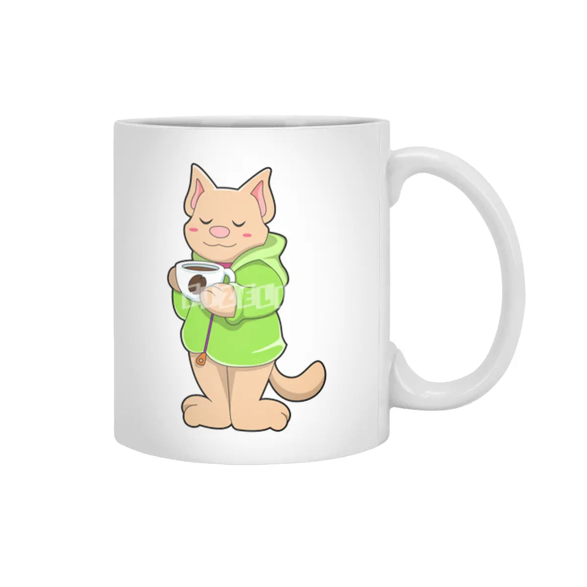 Cat with Cup of Coffee & Pajamas Beyaz Kupa