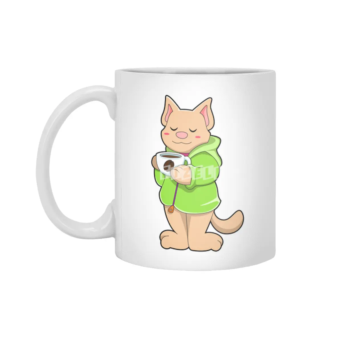 Cat with Cup of Coffee & Pajamas Beyaz Kupa