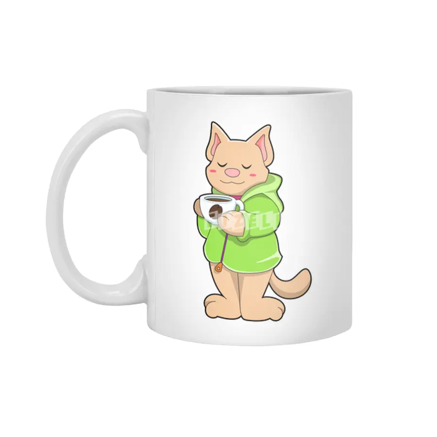 Cat with Cup of Coffee & Pajamas Beyaz Kupa